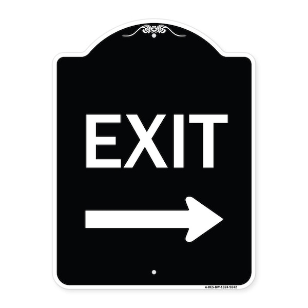 Designer Series-Exit W/ Right Arrow, Black & White Heavy-Gauge Aluminum, 24" H, 18" L, BW-1824-9842